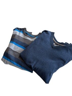 Eddie Bauer Mens XL Sweater Lot 2 Blue Gray Striped Crewneck Cotton Wool